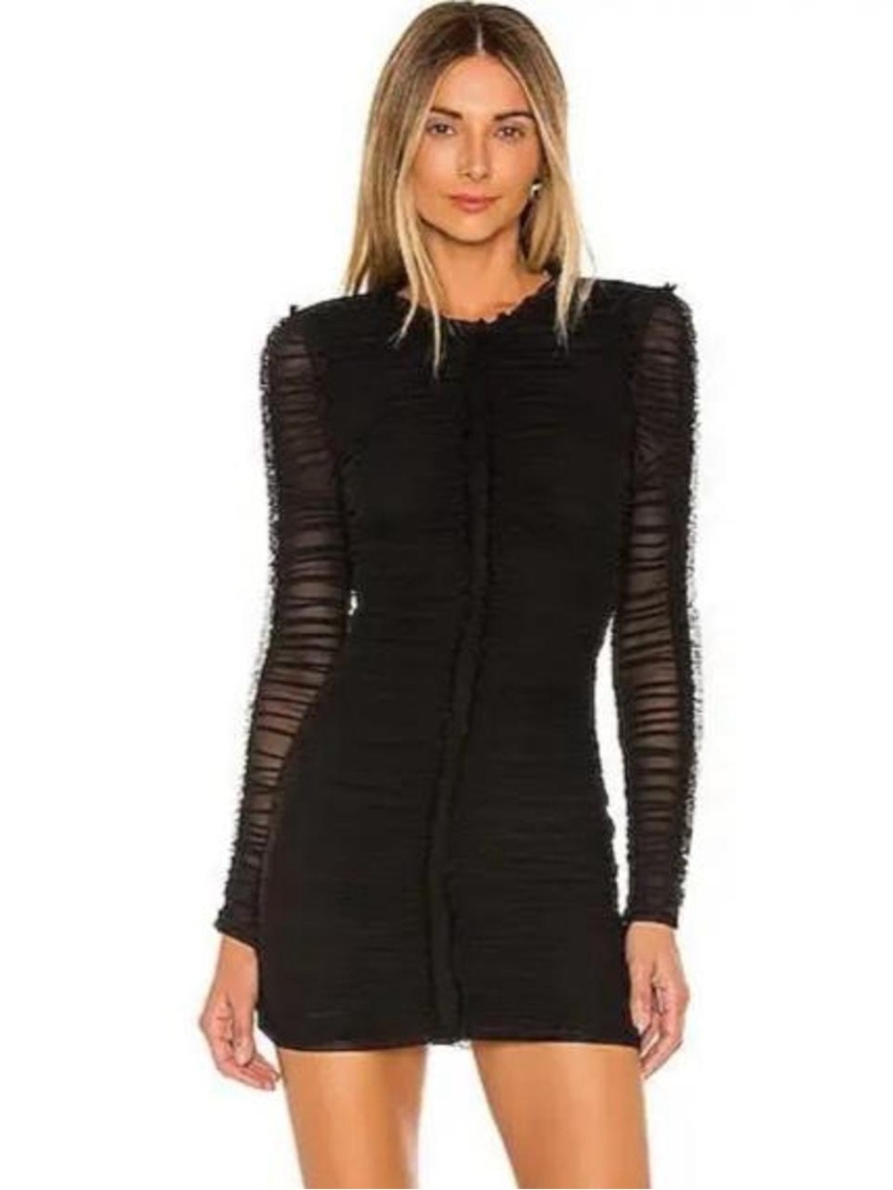 NBD Black Sheer-Panel Long Sleeve Bodycon Dress